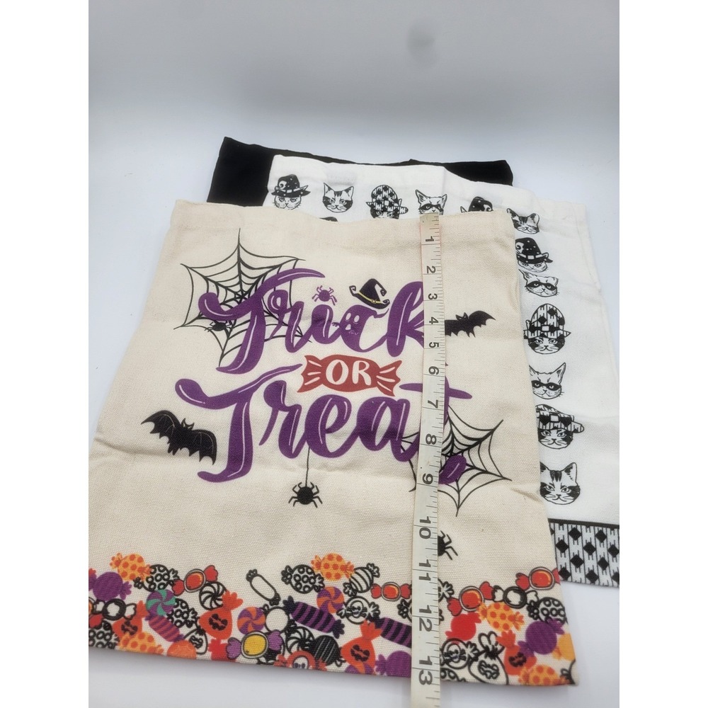 Halloween Canvas Tote Bag 3PC Set Sugar Skull Cats Trick‎ or Treat Reusable Bags